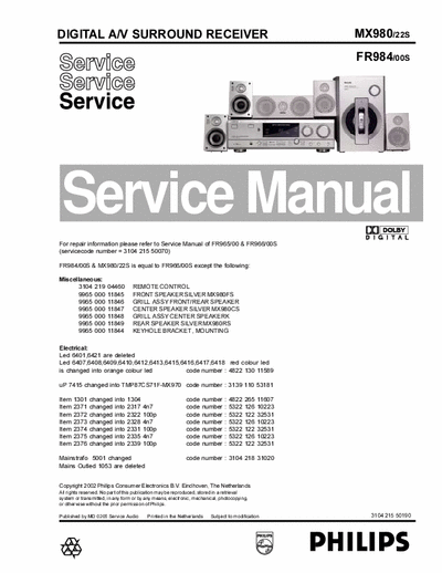 Philips MX980_FR984 Service instruction, 3 pages